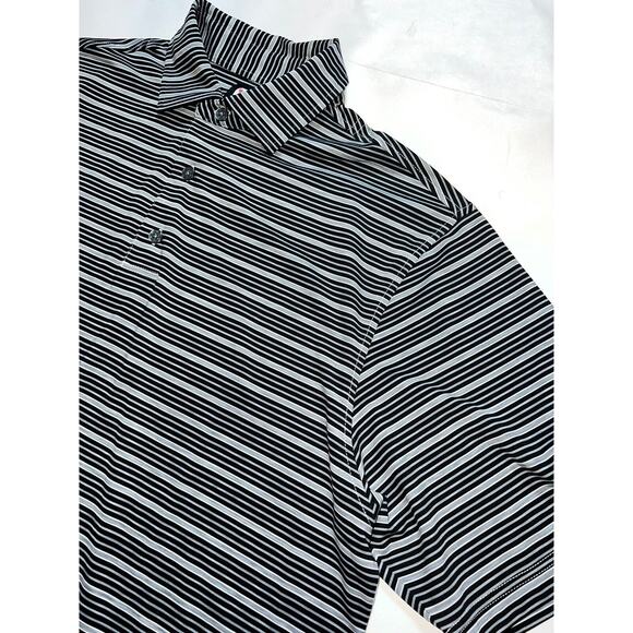 FootJoy Polo Shirt Mens Size L Black Gray Striped Golf Mind Over Matter Sleeve - Picture 5 of 16